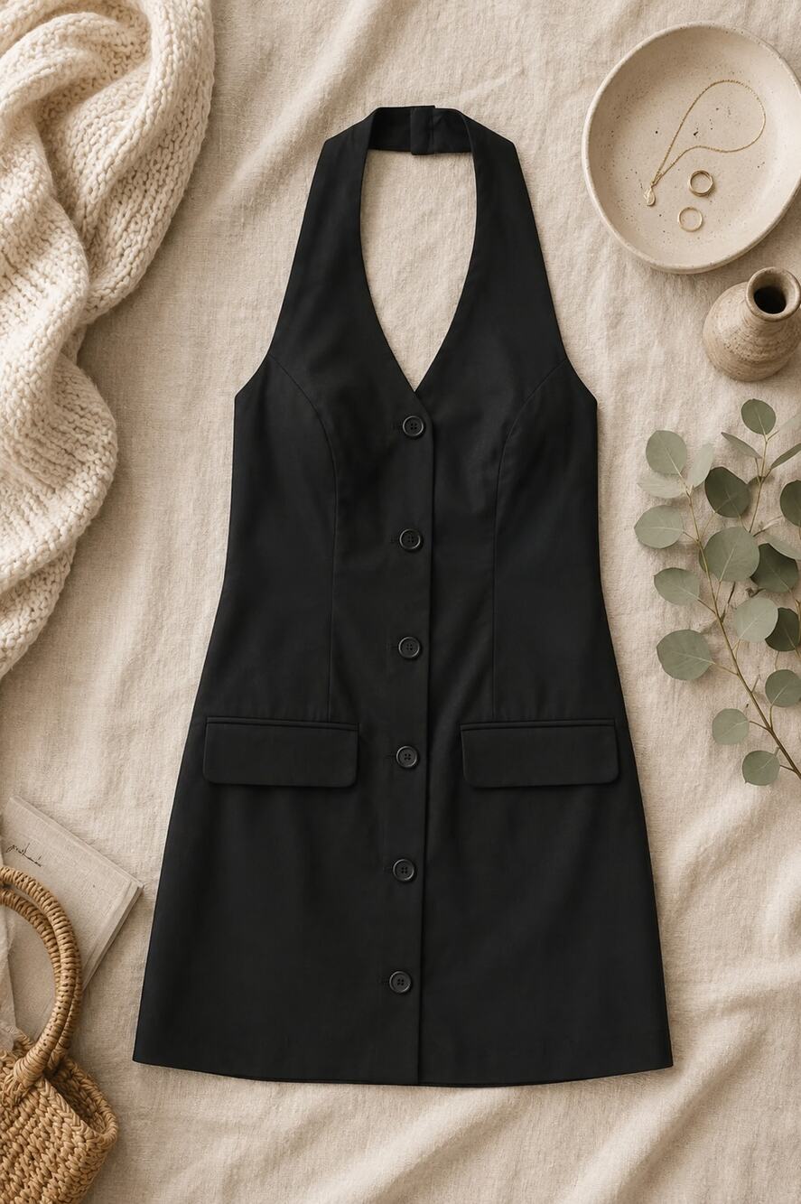 NWOT Abercrombie & Fitch Women's The A&F Mara Halter Vest Mini Dress Black SZ ST
